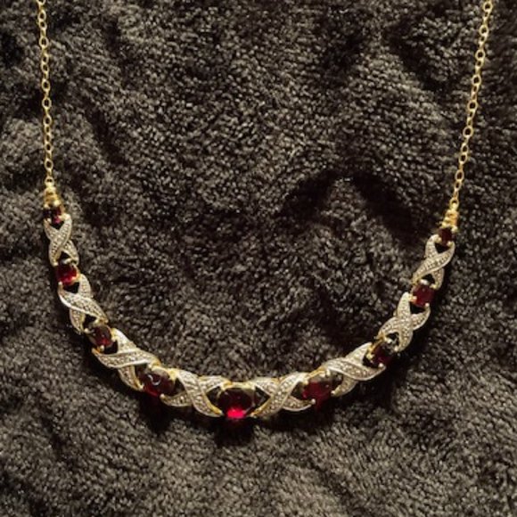 Diamonds and 7.0 CTW Garnet 17 Inch Designer Necklace. - Picture 5 of 8